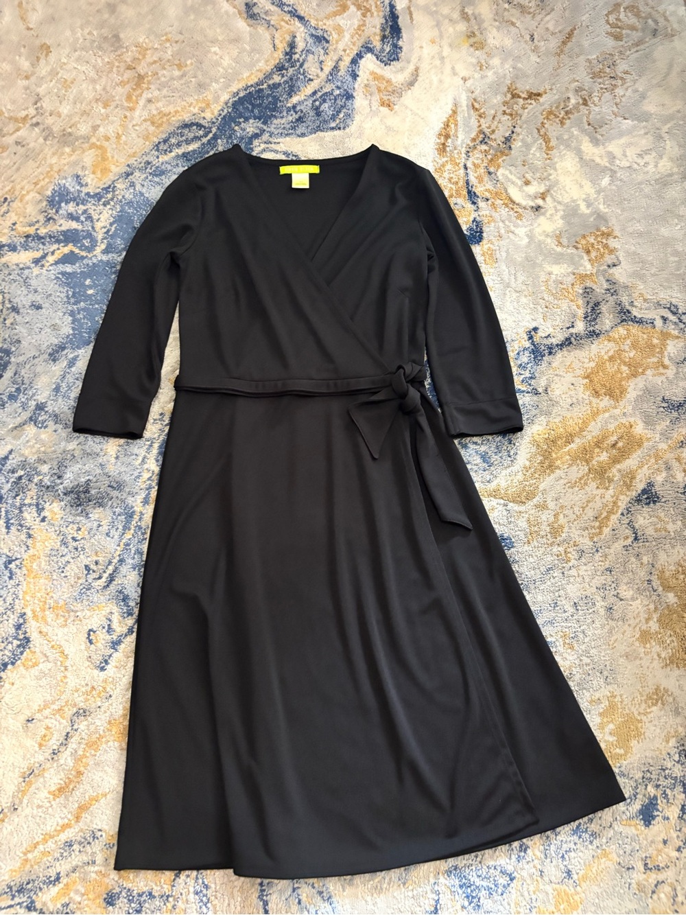 Sigrid Olsen Black Wrap Midi Dress with Tie